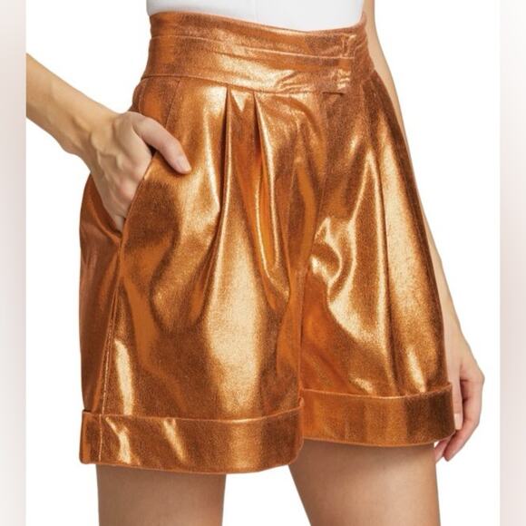 KIMBERLY GOLDSON Women’s Lizzie Pleated Metallic Shorts Copper Sz 4 - Picture 4 of 7